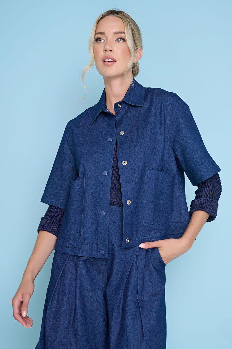 Short Sleeve Button-Front Jacket
