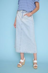 Rhinestone Denim Long Skirt