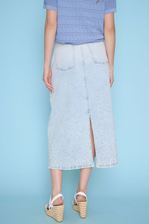 Rhinestone Denim Long Skirt Back View