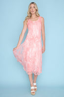 Burn Out Mesh Overlay Sleeveless Dress Front View