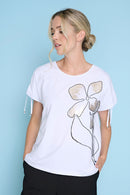 Ruched Shoulder Cord Embellished Top Front View