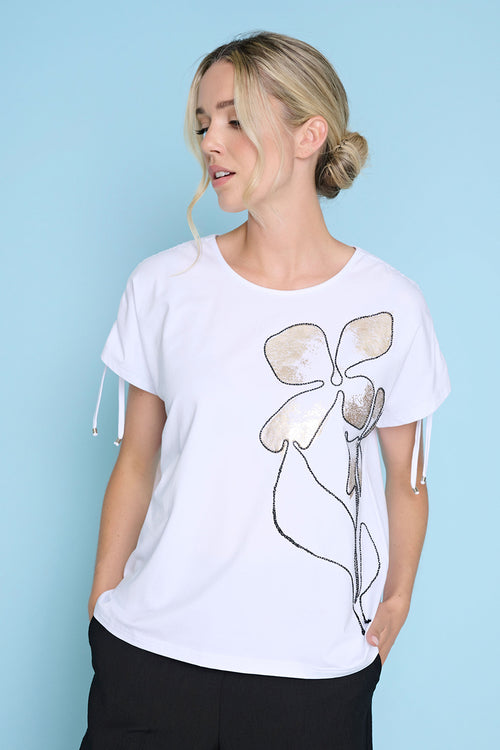 Ruched Shoulder Cord Embellished Top Front View