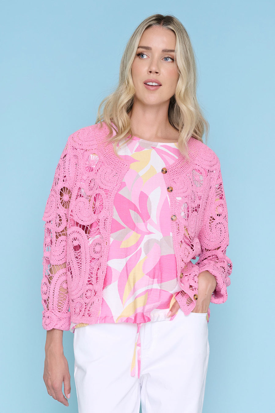 Crochet Button-Front Jacket
