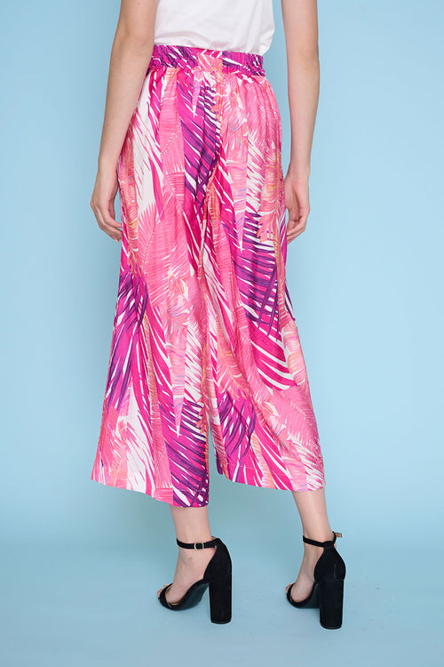 Wide-Leg Leaf-Printed Cropped Pants