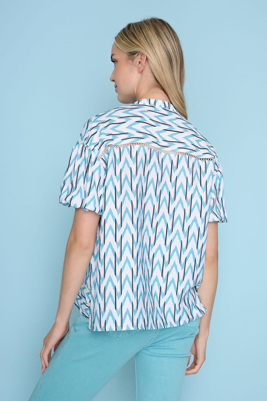Button-Front Puff Sleeve Top