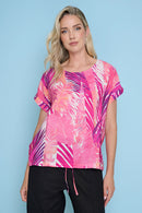 Leaf-Printed Drawstring Top