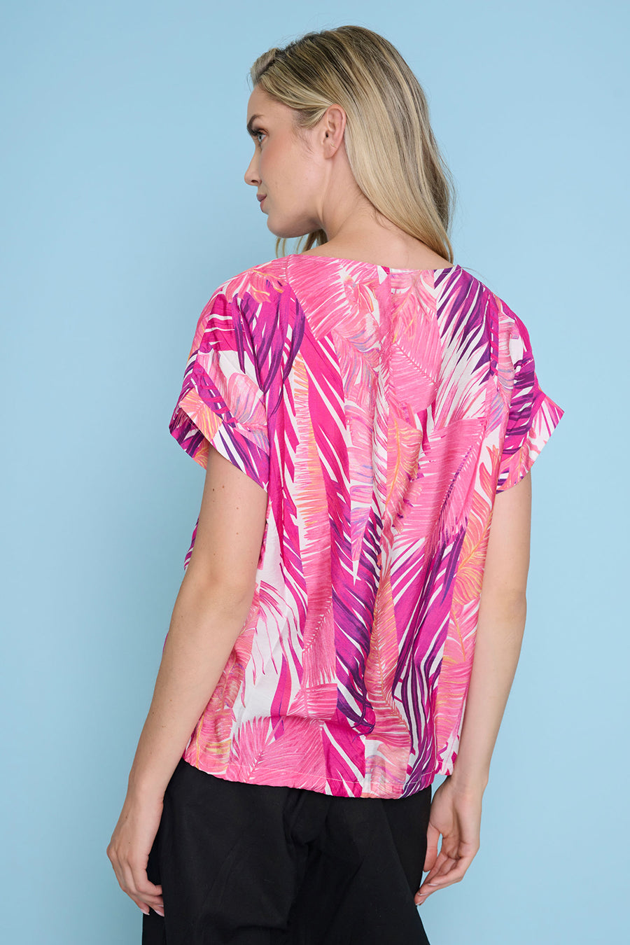 Leaf-Printed Drawstring Top
