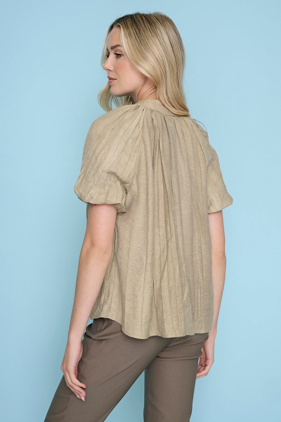 Crinkled Puff Sleeves Top