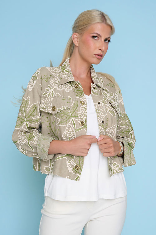 Embroidered Button-Front Jacket