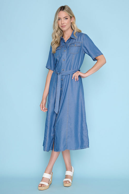 Button-Front Long Dress Front View