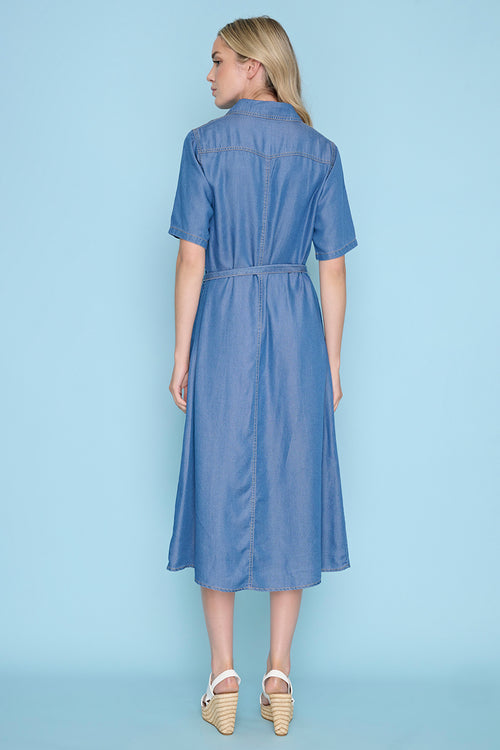 Button-Front Long Dress Back View