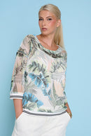 3/4 Sleeves Printed Net Top