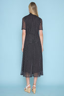 Polka-Dot Short-Sleeves Button-Down Long Dress