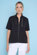 Solid Ottoman Short-Sleeves Zip-Front Jacket