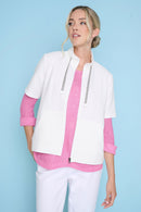 Solid Ottoman Short-Sleeves Zip-Front Jacket