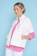 Solid Ottoman Short-Sleeves Zip-Front Jacket