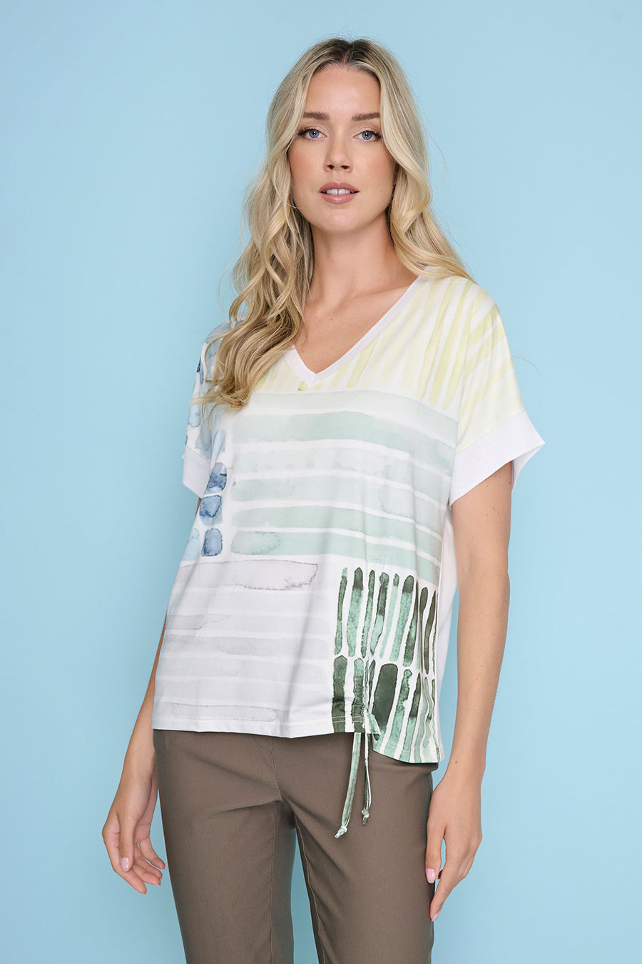V-Neck Drawstring Ruched Top