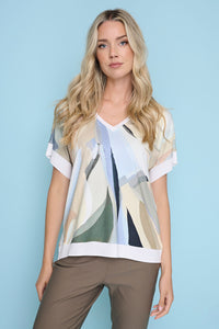 Solid Trim Printed Top