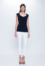 outfit of Sweetheart Neckline Top in deep navy by Picadilly Canada