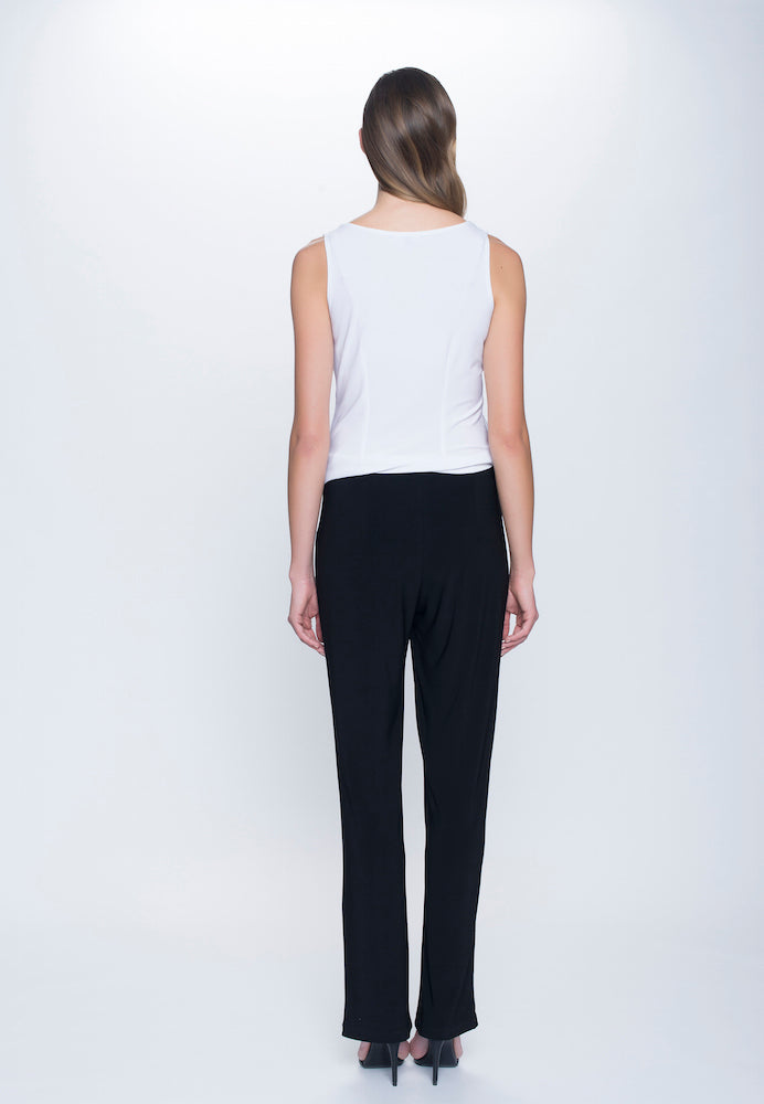 back view of outfit of Stretchy Pull-On Straight Leg Pant in black by Picadilly Canada