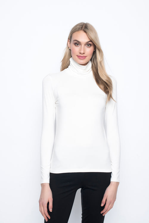 Long sleeve Turtleneck Top in white by Picadilly canada