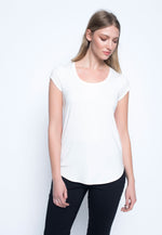 Scoop Neck Short Sleeve Top in white by Picadilly Canada