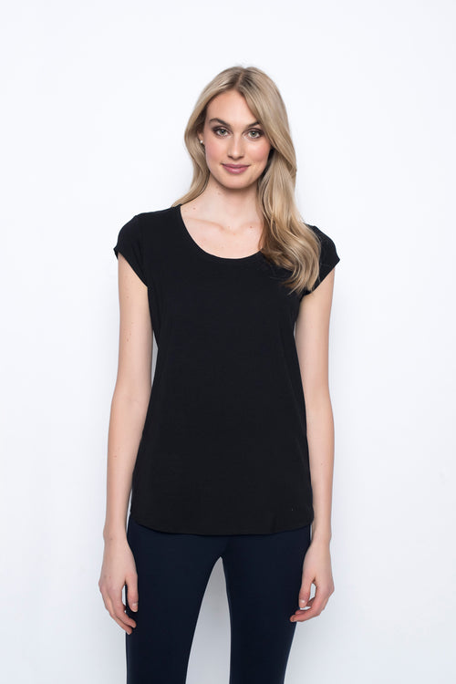 Scoop Neck Short Sleeve Top in black by Picadilly Canada