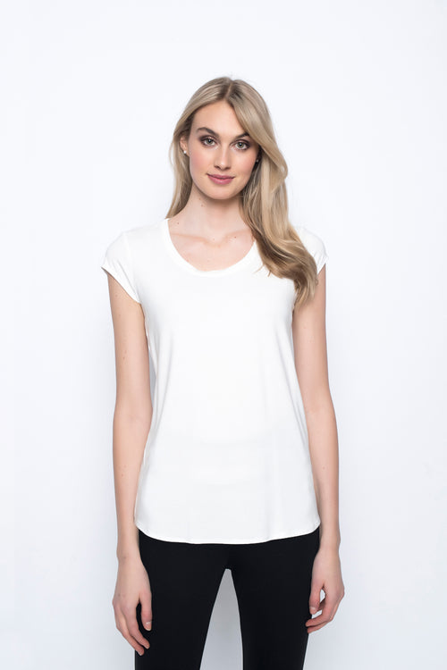 Scoop Neck Short Sleeve Top in white by Picadilly Canada