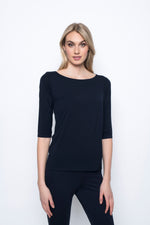 ¾ Sleeve Boat Neck Top in deep navy by Picadilly Canada