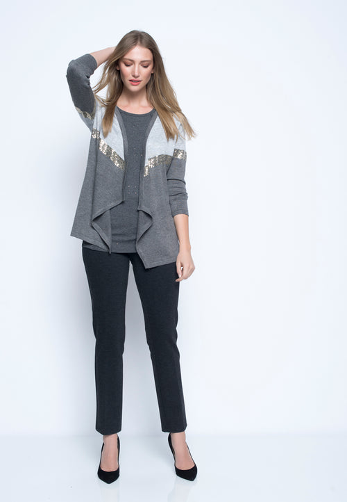 outfit featuring the Pull-On Straight Leg Pant in grey by Picadilly Canada