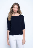 ¾ Sleeve Boat Neck Top in deep navy by Picadilly Canada