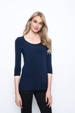 3/4 Sleeve Round Neck Top in navy by Picadilly canada