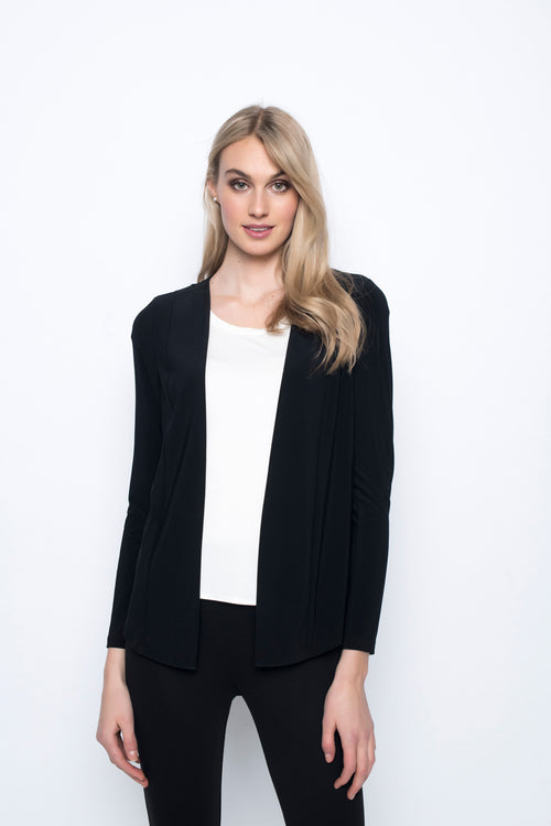 Long Open Front Jacket in black by picadilly canada