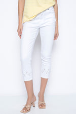 Cutout Embroidered Jeans in white close up