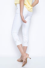 Cutout Embroidered Jeans in white close up back view