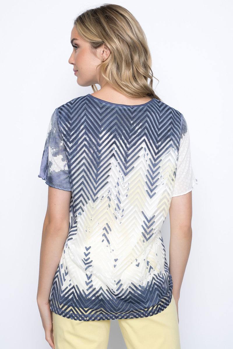 Short Sleeve Burnout Mesh Overlay Top back view close up