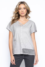 Embellished Top With Strap Front View Light Grey