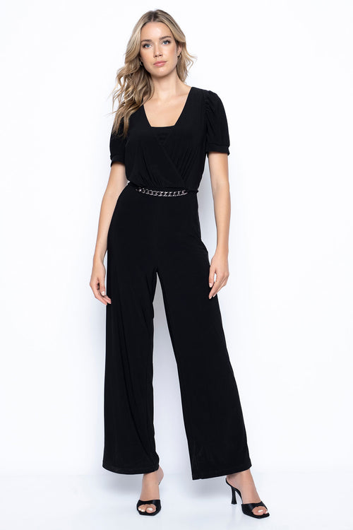 Ruched Sleeve Jumpsuit with Chain by Picadilly Canada
