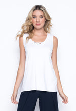 V-Neck Tank with Neckline Detail in white by picadilly canada