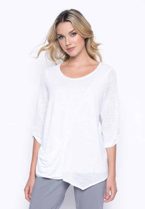 ¾ Sleeve Top With Draped Pocket