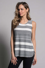 Textured Stripe Curved Hi-Low Hem Tank in grey by picadilly canada