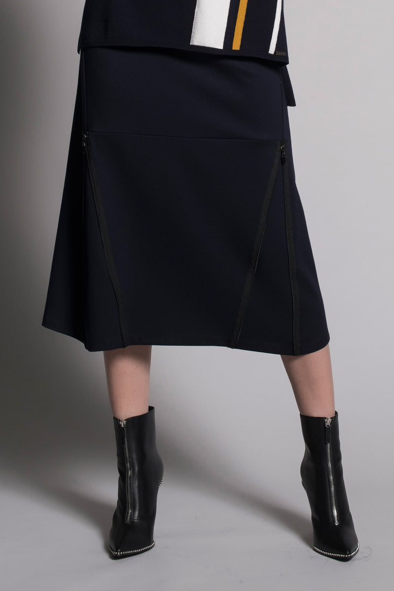 Zipper Trim Long Skirt in deep navy by Picadilly Canada