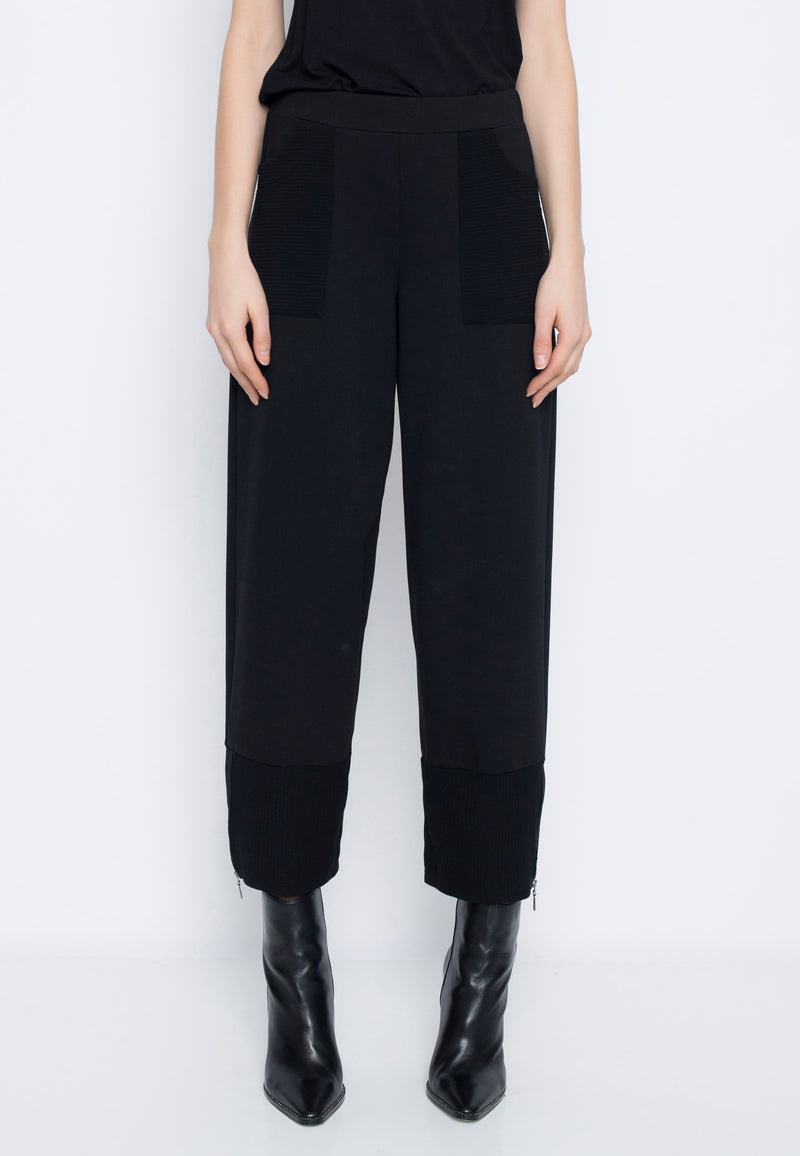 Zipper Trim Wide-Leg Pants in black by Picadilly Canada