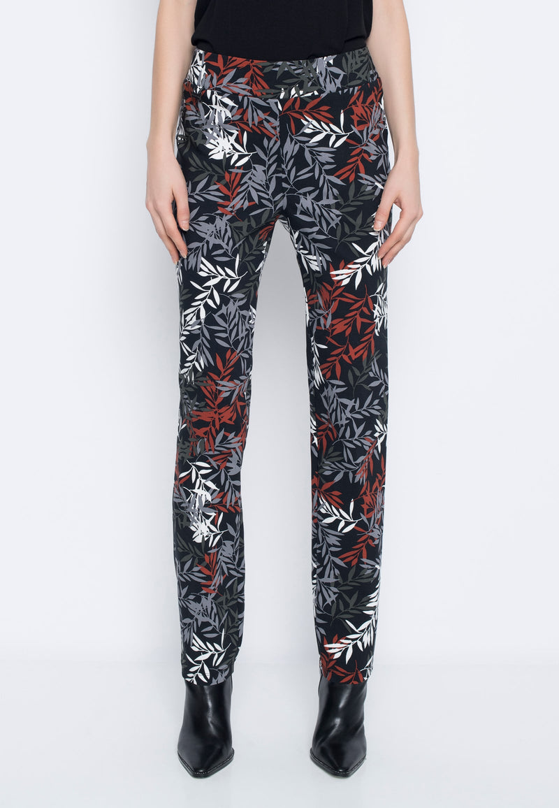 Leaf Print Pull-On Straight Leg Pants by Picadilly Canada