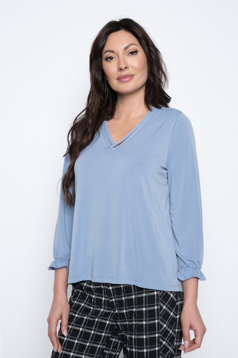Gathered Sleeve V-Neck Top by Picadilly Canada