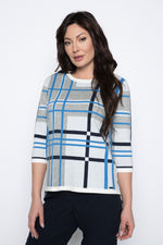 3/4 Sleeve Plaid Sweater Top by Picadilly Canada