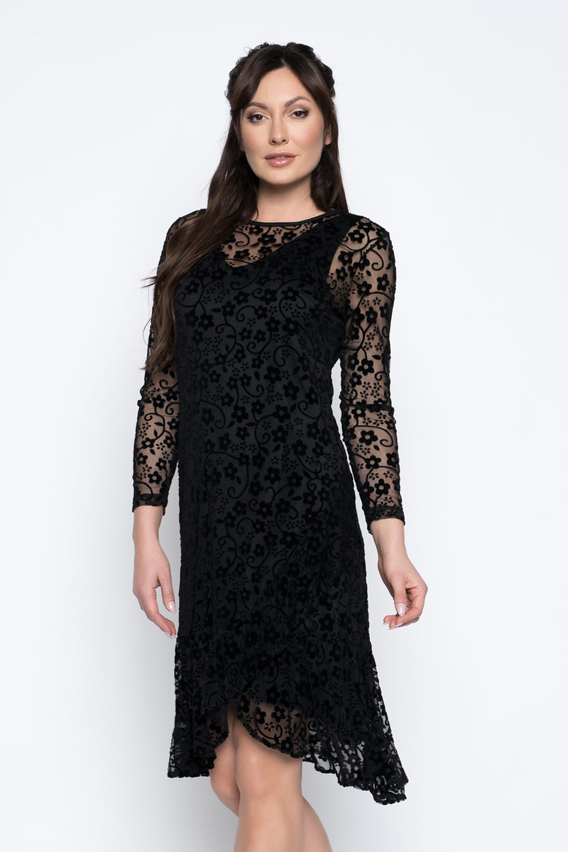 Long Sleeve Ruffle Trimmed Dress by Picadilly Canada