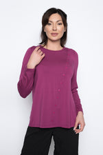 Long Sleeve Button-Trim Top by Picadilly Canada