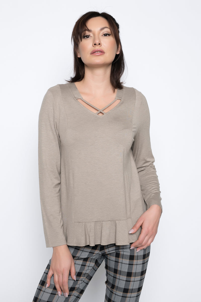 V-Neck Ruffle-Trim Top by Picadilly Canada