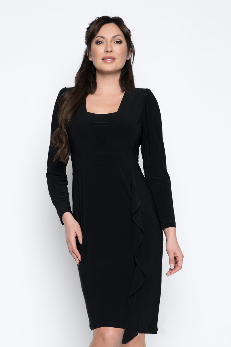 Long Sleeve Side Ruffle Dress by Picadilly Canada